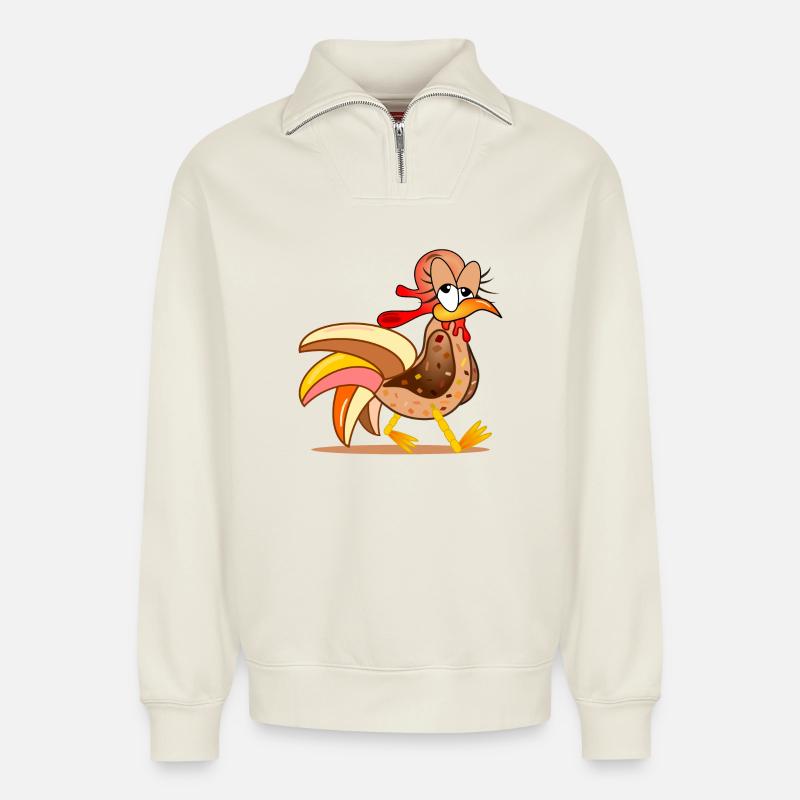 CHICKEN COOP CHICKENS COMIC - Relaxed Unisex Organic Half Zip Sweatshirt – by SPREAD - off white