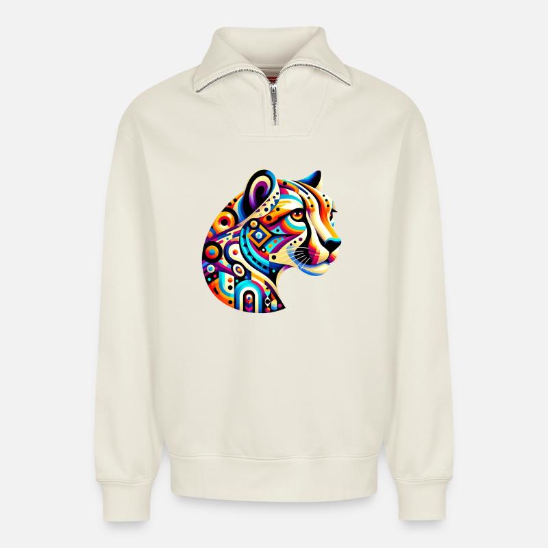 Gepard - Relaxed Unisex Organic Half Zip Sweatshirt – von SPREAD - Naturweiß