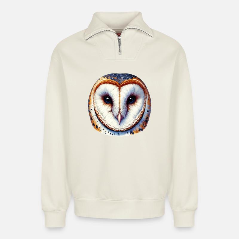 Barn Owl - Relaxed Unisex Organic Half Zip Sweatshirt – by SPREAD - off white