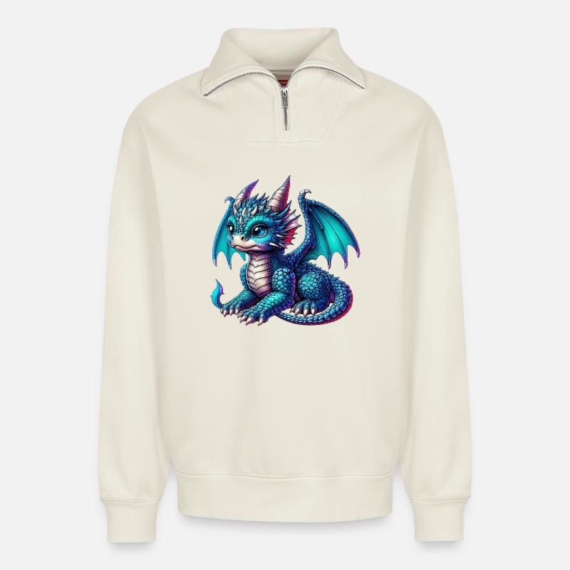 Drache - Relaxed Unisex Organic Half Zip Sweatshirt – von SPREAD - Naturweiß