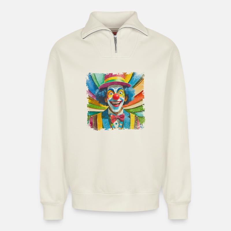 lustiger Clown im comic Style - Relaxed Unisex Organic Half Zip Sweatshirt – von SPREAD - Naturweiß