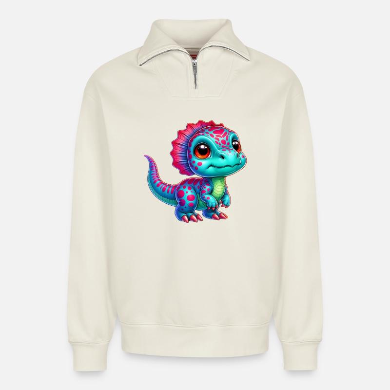 Dinosaurier - Relaxed Unisex Organic Half Zip Sweatshirt – von SPREAD - Naturweiß