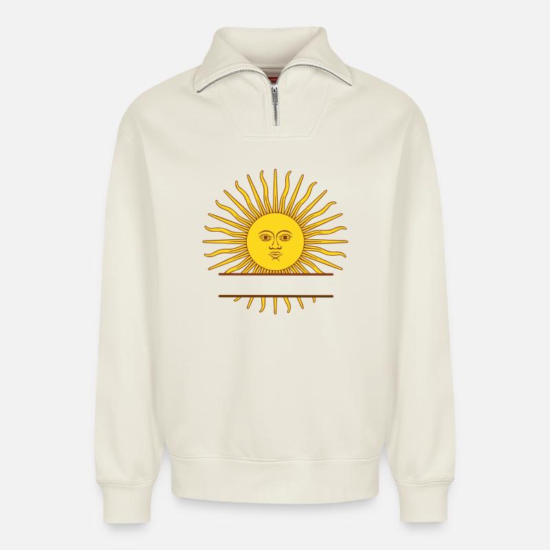 Sun Name Banner - Relaxed Unisex Organic Half Zip Sweatshirt – by SPREAD - off white