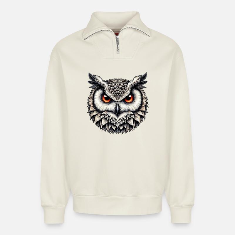 Eule - Relaxed Unisex Organic Half Zip Sweatshirt – von SPREAD - Naturweiß