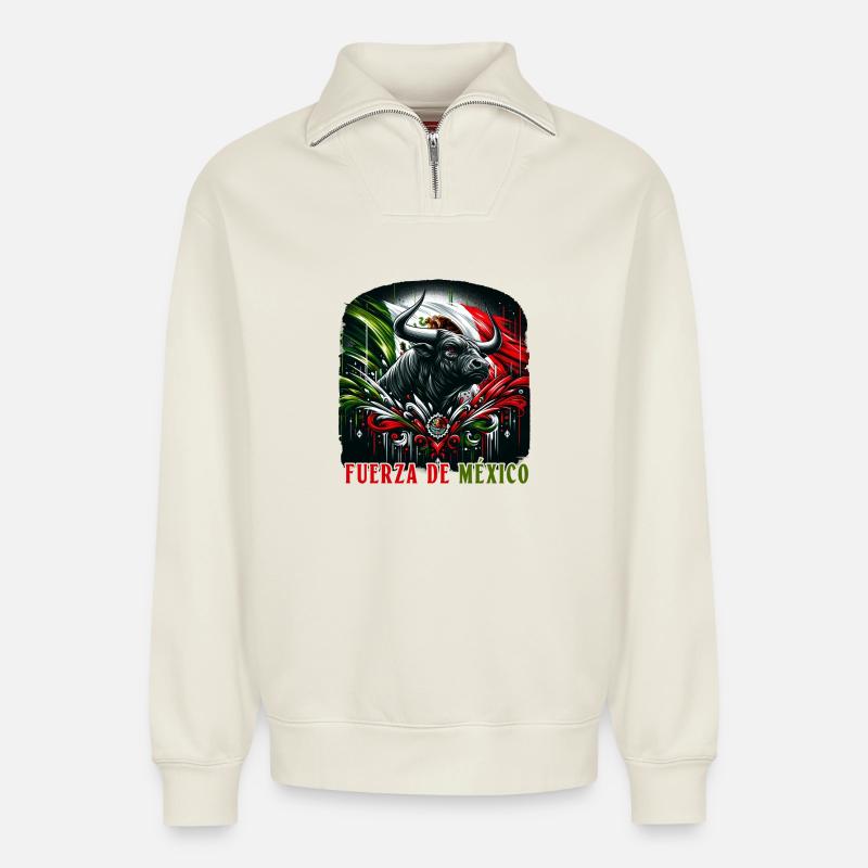 Mexiko Stierkampf Design - Relaxed Unisex Organic Half Zip Sweatshirt – von SPREAD - Naturweiß