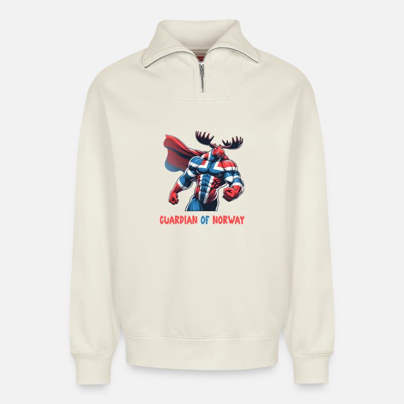 Wächter von Norwegen Elch - Relaxed Unisex Organic Half Zip Sweatshirt – von SPREAD - Naturweiß