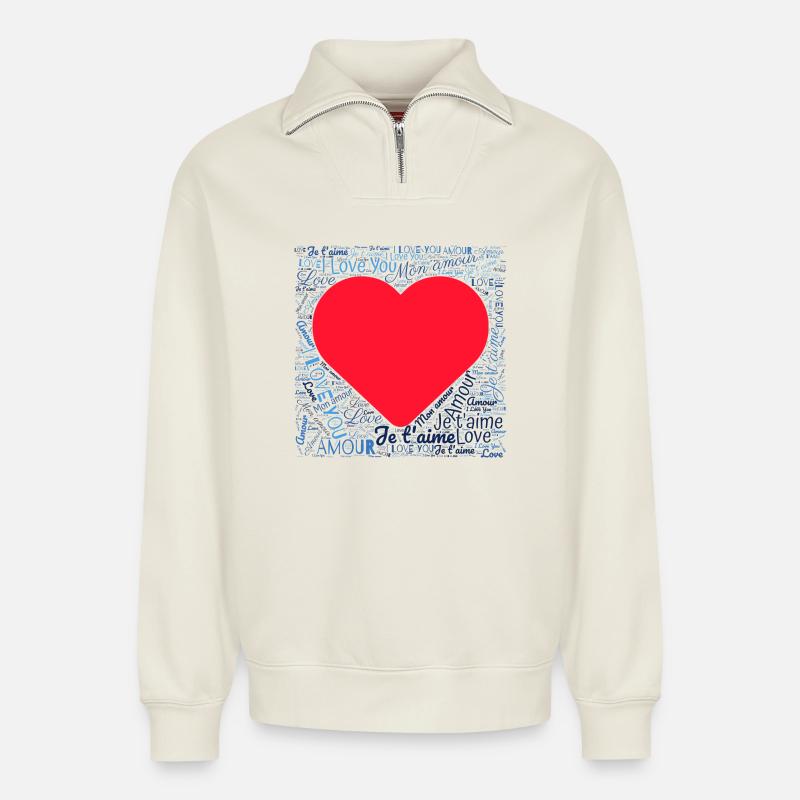 HERZ - Relaxed Unisex Organic Half Zip Sweatshirt – von SPREAD - Naturweiß