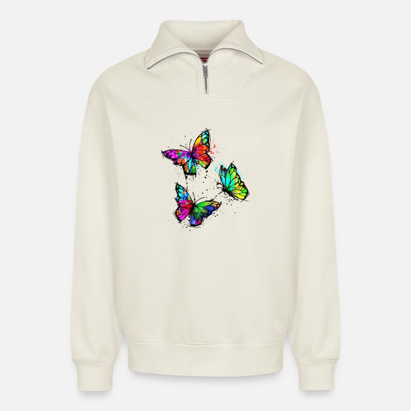 Strassenkunst Schmetterling Kunst Graffiti - Relaxed Unisex Organic Half Zip Sweatshirt – von SPREAD - Naturweiß