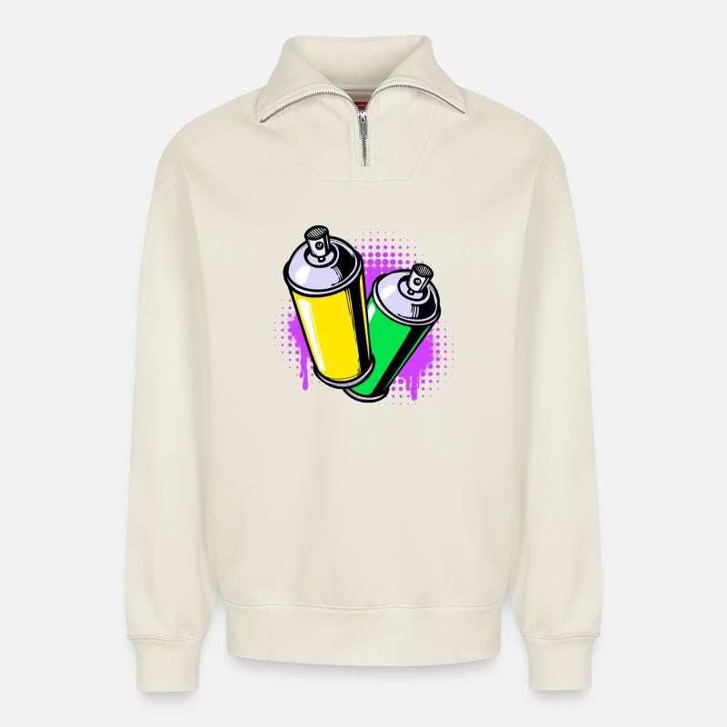 Graffiti Sprayer Kunst Strassenkunst Spraydose - Relaxed Unisex Organic Half Zip Sweatshirt – von SPREAD - Naturweiß