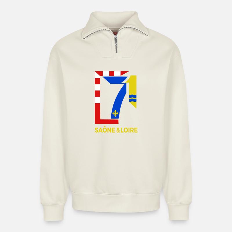 Saône et Loire - Relaxed Unisex Organic Half Zip Sweatshirt – von SPREAD - Naturweiß