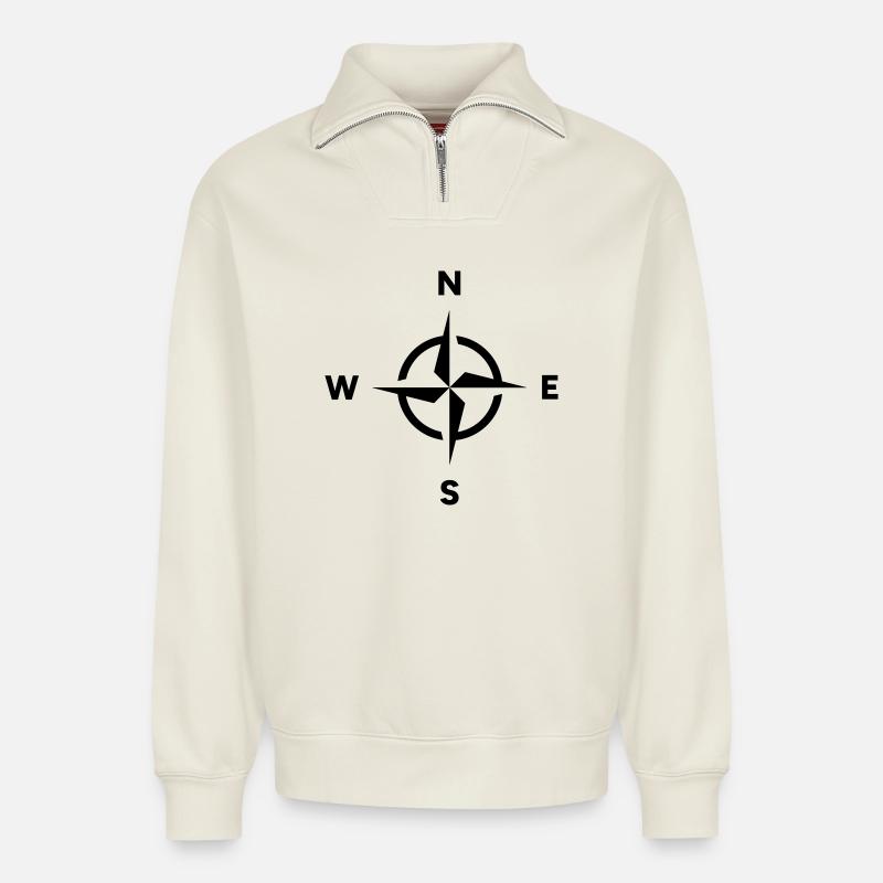 Kompass Navigation Orientierung Himmelsrichtung - Relaxed Unisex Organic Half Zip Sweatshirt – von SPREAD - Naturweiß