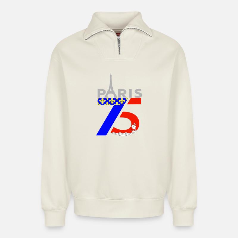 Paris - Relaxed Unisex Organic Half Zip Sweatshirt – von SPREAD - Naturweiß