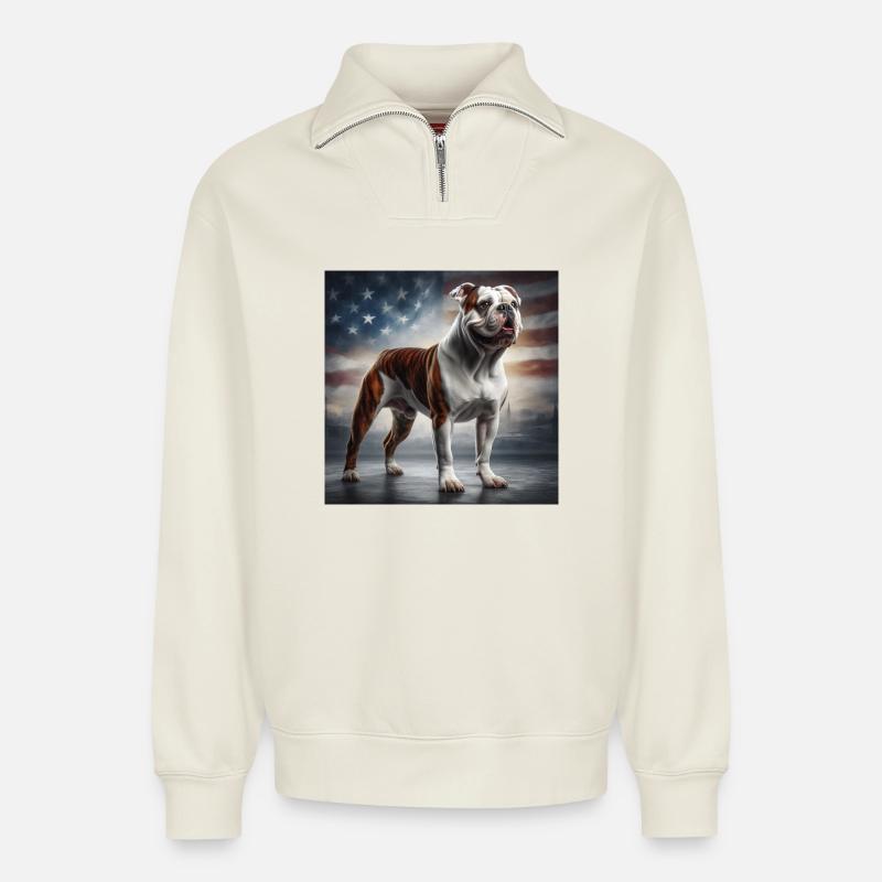 Bouledogue - Sweat unisexe décontracté en coton biologique à demi-zip – de SPREAD - blanc cassé
