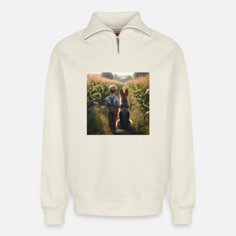 Deutscher Schäferhund Kunst - Relaxed Unisex Organic Half Zip Sweatshirt – von SPREAD - Naturweiß