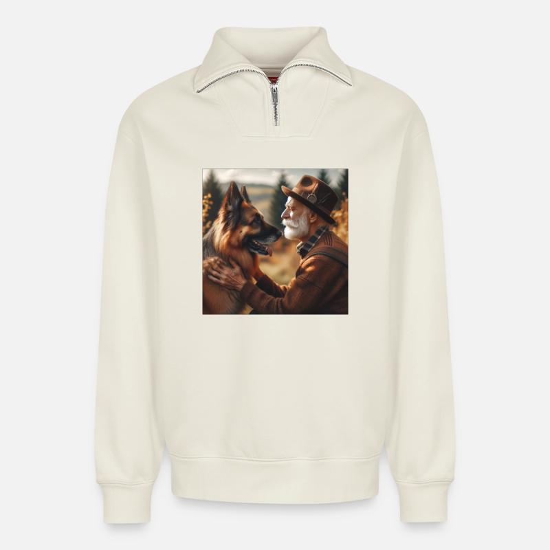 Deutscher Schäferhund Kunst - Relaxed Unisex Organic Half Zip Sweatshirt – von SPREAD - Naturweiß