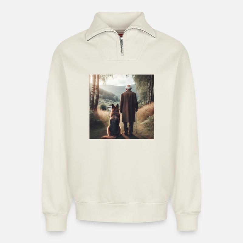 German Shepherd Art - Relaxed Unisex Organic Half Zip Sweatshirt – by SPREAD - off white
