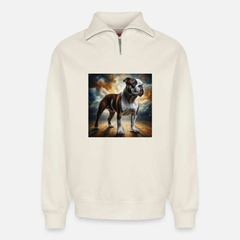 Bulldogge - Relaxed Unisex Organic Half Zip Sweatshirt – von SPREAD - Naturweiß