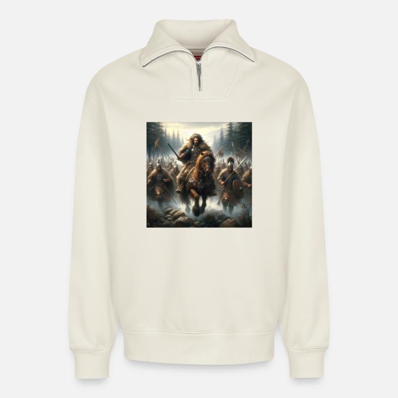 Krieger kantabrischer Stämme - Relaxed Unisex Organic Half Zip Sweatshirt – von SPREAD - Naturweiß
