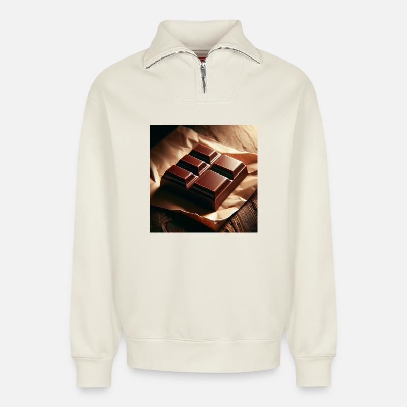 Schokolade - Relaxed Unisex Organic Half Zip Sweatshirt – von SPREAD - Naturweiß