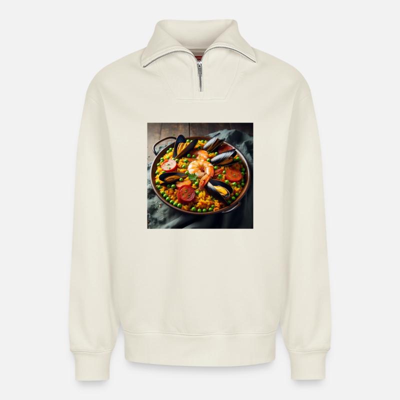 Paella - Relaxed Unisex Organic Half Zip Sweatshirt – von SPREAD - Naturweiß