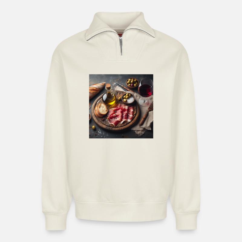 Ham platter - Relaxed Unisex Organic Half Zip Sweatshirt – by SPREAD - off white