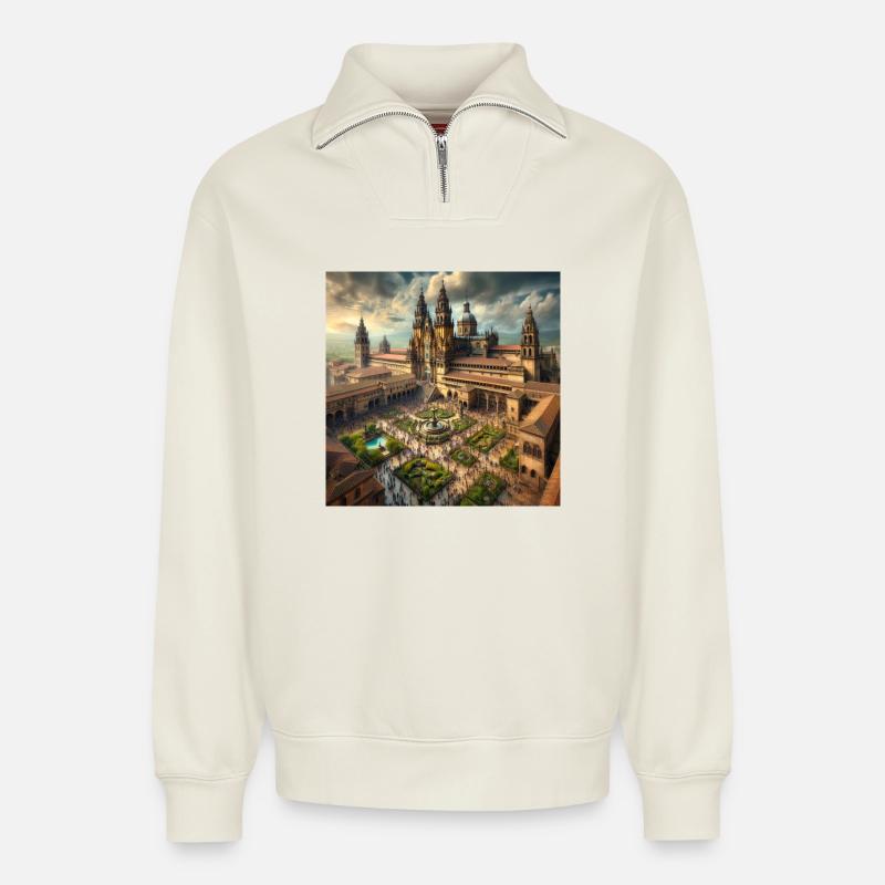 Kathedrale von Santiago - Relaxed Unisex Organic Half Zip Sweatshirt – von SPREAD - Naturweiß