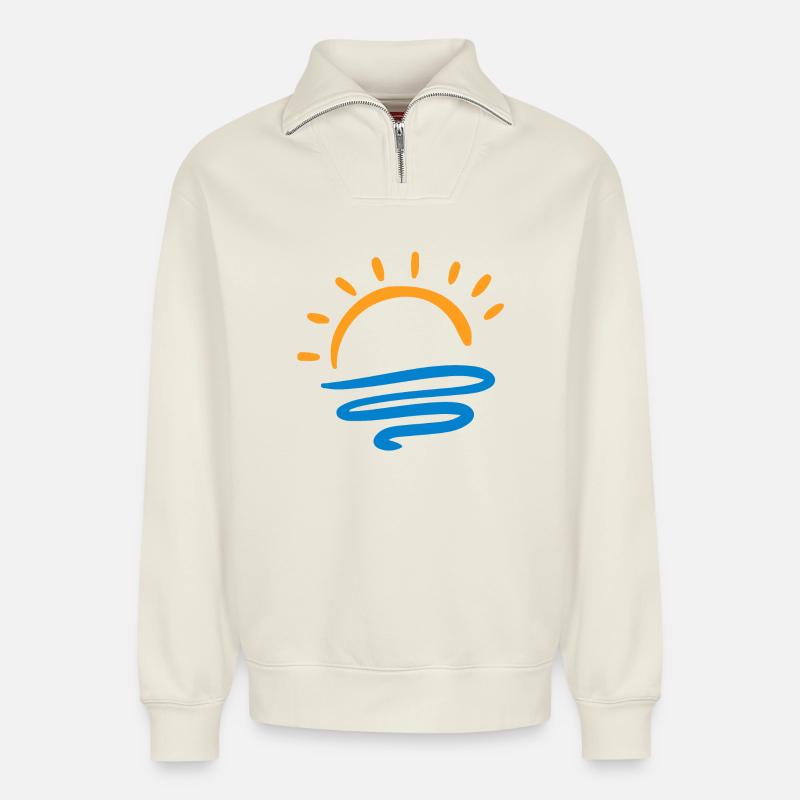 Sonne & Meer - Relaxed Unisex Organic Half Zip Sweatshirt – von SPREAD - Naturweiß