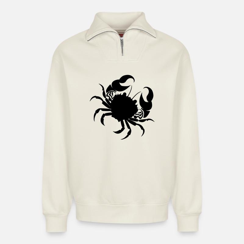 Sternzeichen-Bild Krebs - Relaxed Unisex Organic Half Zip Sweatshirt – von SPREAD - Naturweiß