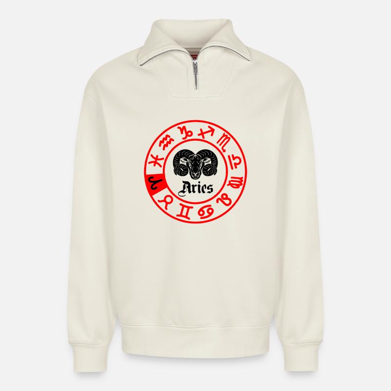 Zwölf Sternzeichen Widder Widder - Relaxed Unisex Organic Half Zip Sweatshirt – von SPREAD - Naturweiß