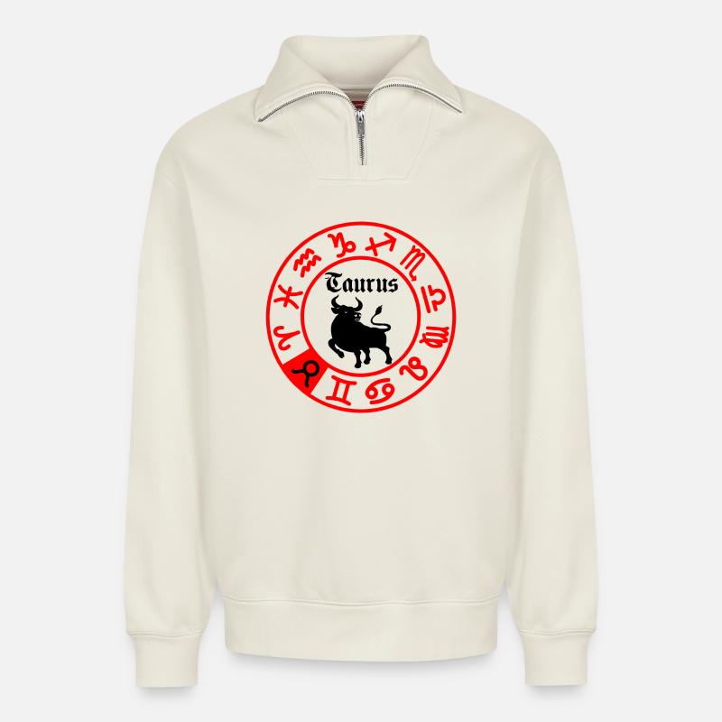 Zwölf Sternzeichen Stier Stier - Relaxed Unisex Organic Half Zip Sweatshirt – von SPREAD - Naturweiß