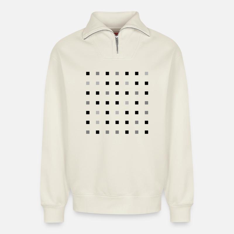 Square Grid - Relaxed Unisex Organic Half Zip Sweatshirt – by SPREAD - off white