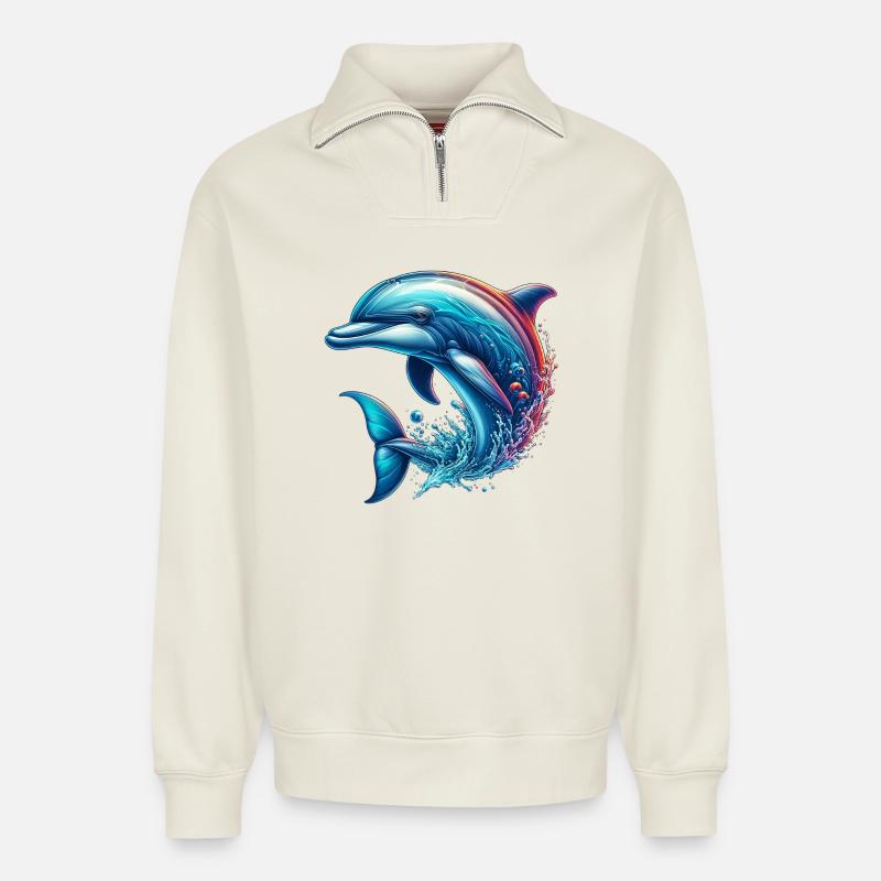 Delfin - Relaxed Unisex Organic Half Zip Sweatshirt – von SPREAD - Naturweiß