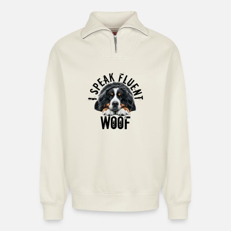 Bouvier bernois - Sweat unisexe décontracté en coton biologique à demi-zip – de SPREAD - blanc cassé