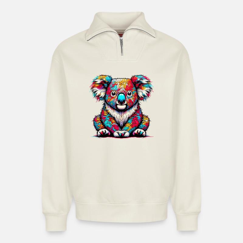 Koala - Relaxed Unisex Organic Half Zip Sweatshirt – von SPREAD - Naturweiß