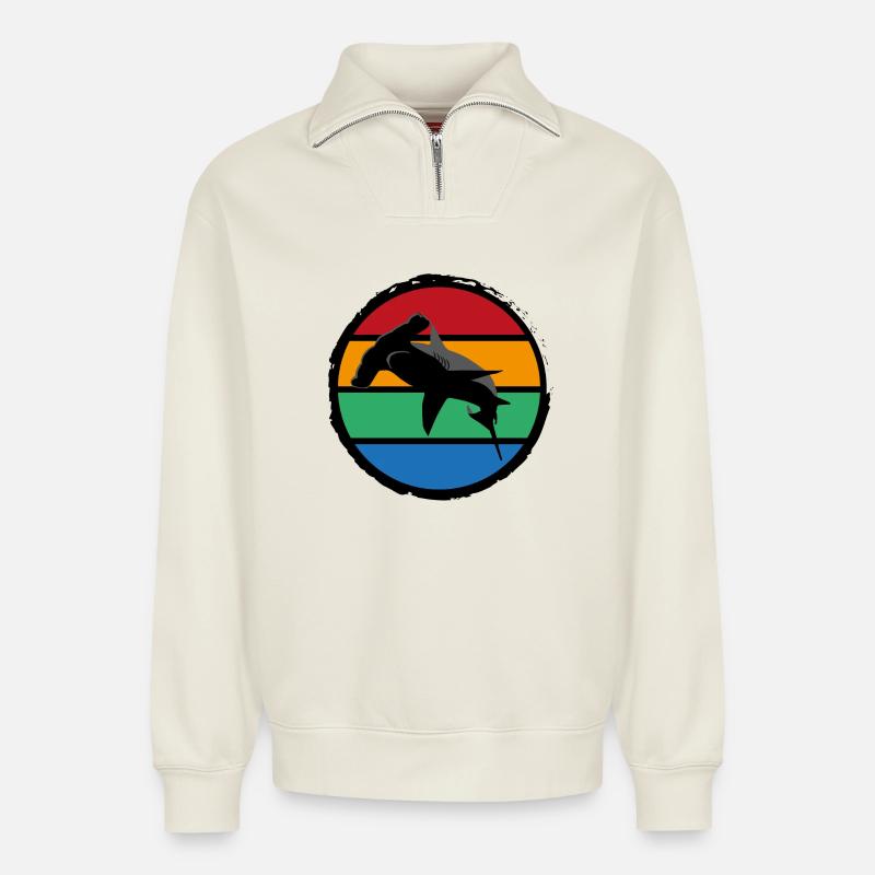 14 Hammerhai sunset - Relaxed Unisex Organic Half Zip Sweatshirt – von SPREAD - Naturweiß