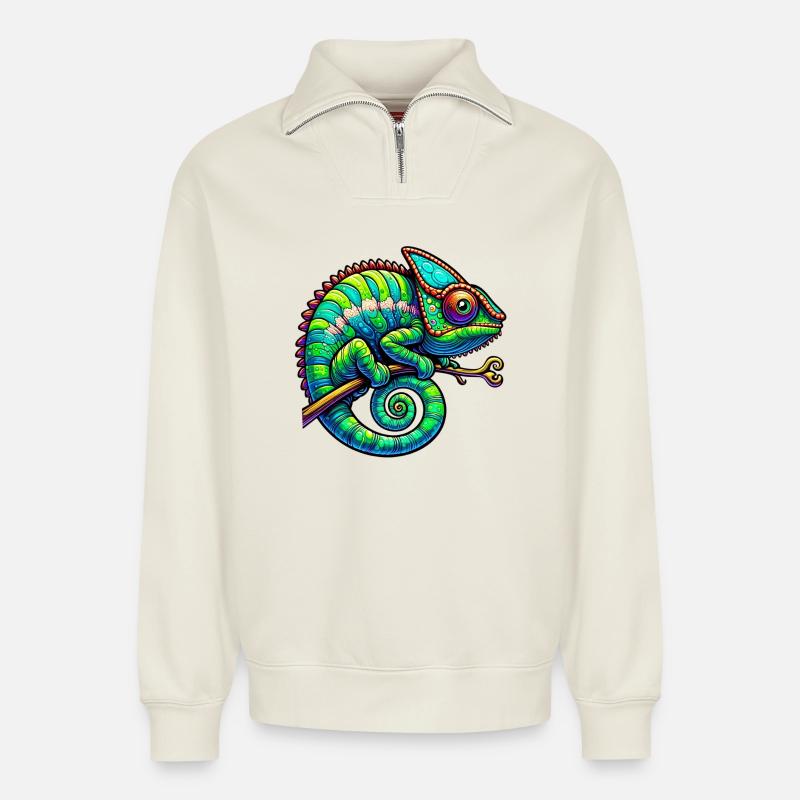 Chameleon - Relaxed Unisex Organic Half Zip Sweatshirt – by SPREAD - off white