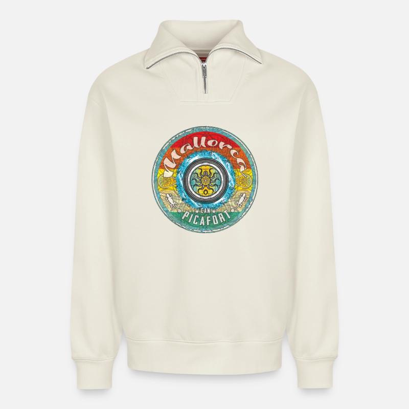 Mallorca Balearen can picafort - Relaxed Unisex Organic Half Zip Sweatshirt – von SPREAD - Naturweiß