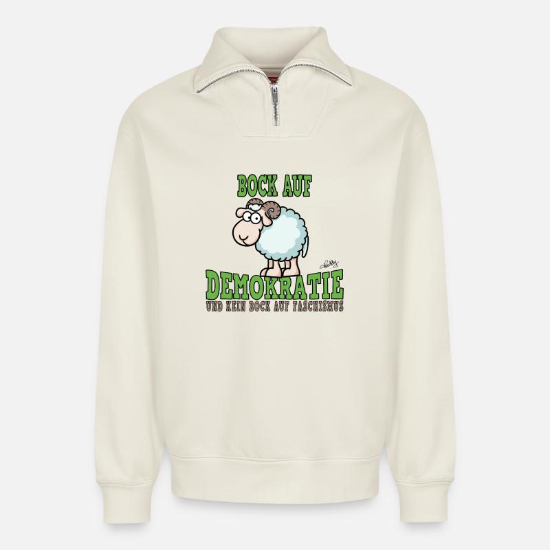 Desire for democracy - Relaxed Unisex Organic Half Zip Sweatshirt – by SPREAD - off white