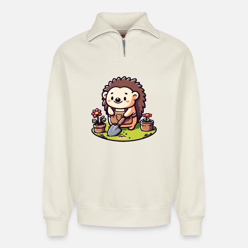 Igelgärtner: Der Blütenkumpel - Relaxed Unisex Organic Half Zip Sweatshirt – von SPREAD - Naturweiß