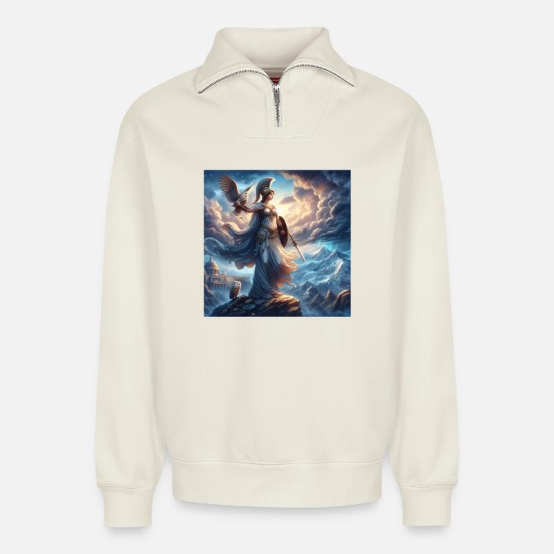 Göttin Athene - Relaxed Unisex Organic Half Zip Sweatshirt – von SPREAD - Naturweiß
