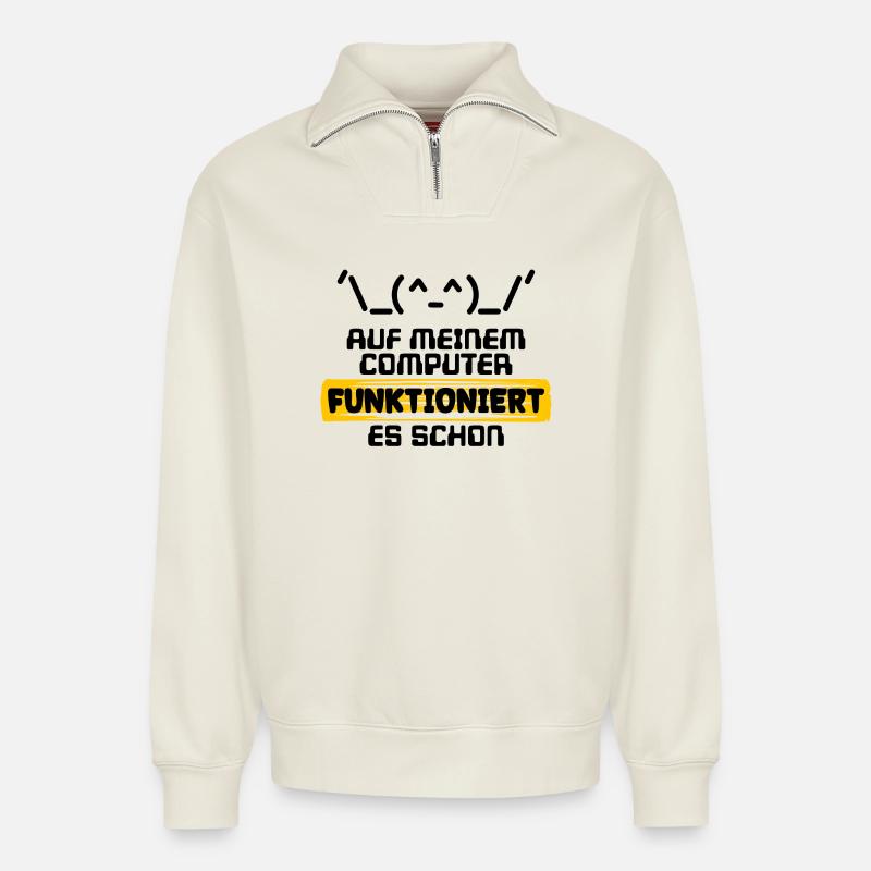 Developer Statement Code Scripting Programmer - Relaxed Unisex Organic Half Zip Sweatshirt – by SPREAD - off white