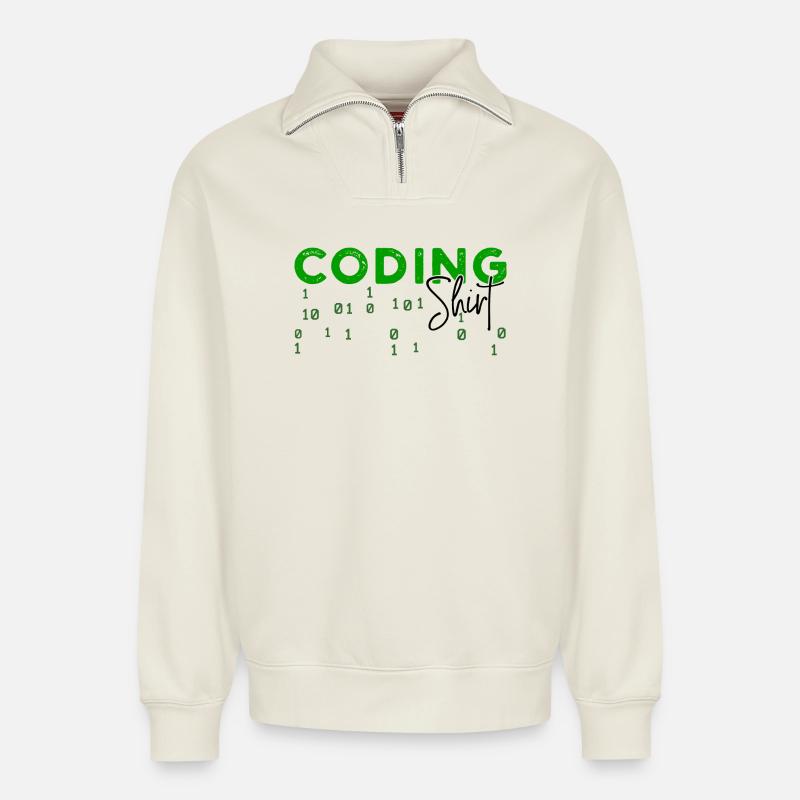 Coden Developer Programmierer Webentwickler Spruch - Relaxed Unisex Organic Half Zip Sweatshirt – von SPREAD - Naturweiß