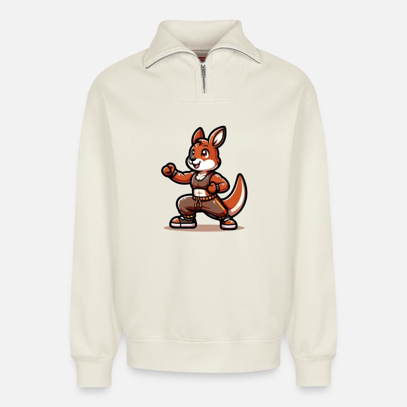 Kickin' Kangaroo Sensei - Relaxed Unisex Organic Half Zip Sweatshirt – von SPREAD - Naturweiß