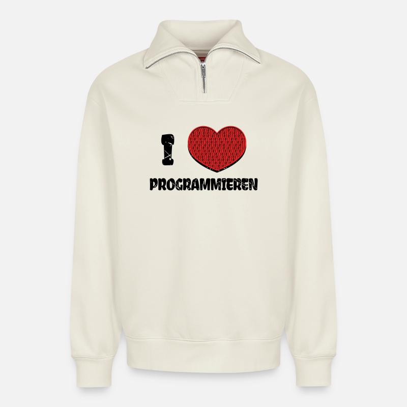 Developer Herz Webentwickler Statement Computer - Relaxed Unisex Organic Half Zip Sweatshirt – von SPREAD - Naturweiß