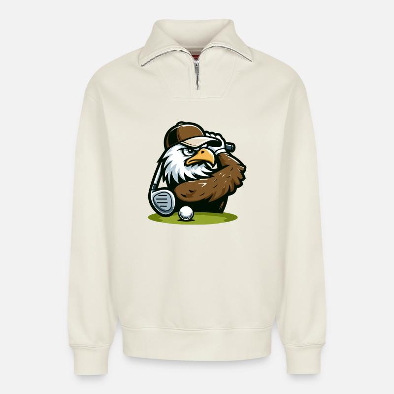 Eagle Ace: The Golf Pro - Relaxed Unisex Organic Half Zip Sweatshirt – by SPREAD - off white