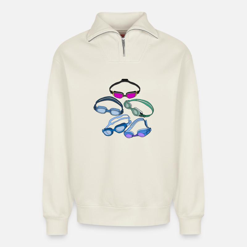Coole Schwimmbrillen - Relaxed Unisex Organic Half Zip Sweatshirt – von SPREAD - Naturweiß