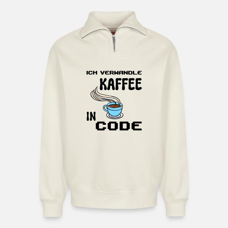 Coden Computerfreak Déclaration du développeur Nerd - Sweat unisexe décontracté en coton biologique à demi-zip – de SPREAD - blanc cassé