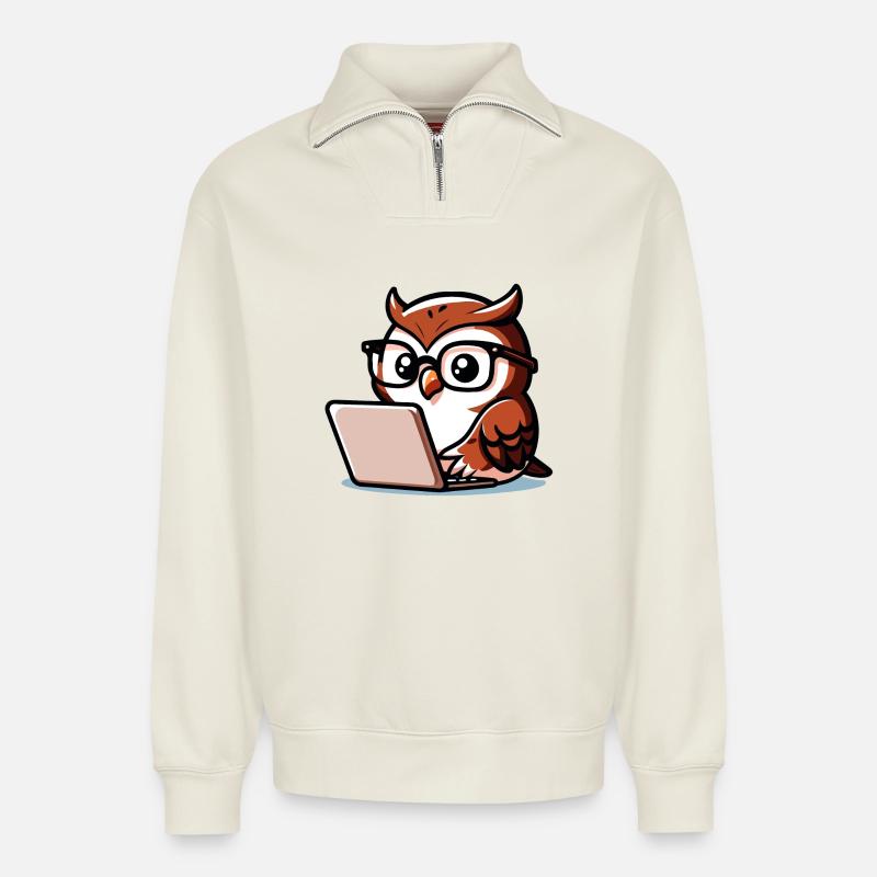 Wise Web Owl: Der Wissensnavigator - Relaxed Unisex Organic Half Zip Sweatshirt – von SPREAD - Naturweiß