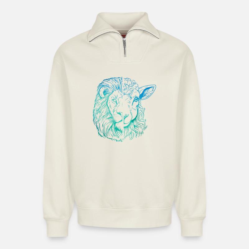 Löwe und Lamm - Relaxed Unisex Organic Half Zip Sweatshirt – von SPREAD - Naturweiß