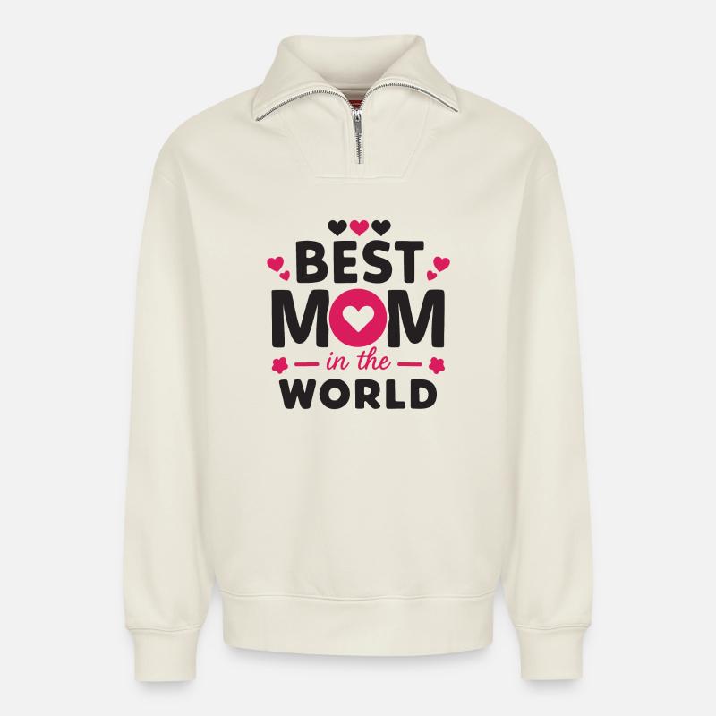 Beste Mama der Welt - Relaxed Unisex Organic Half Zip Sweatshirt – von SPREAD - Naturweiß